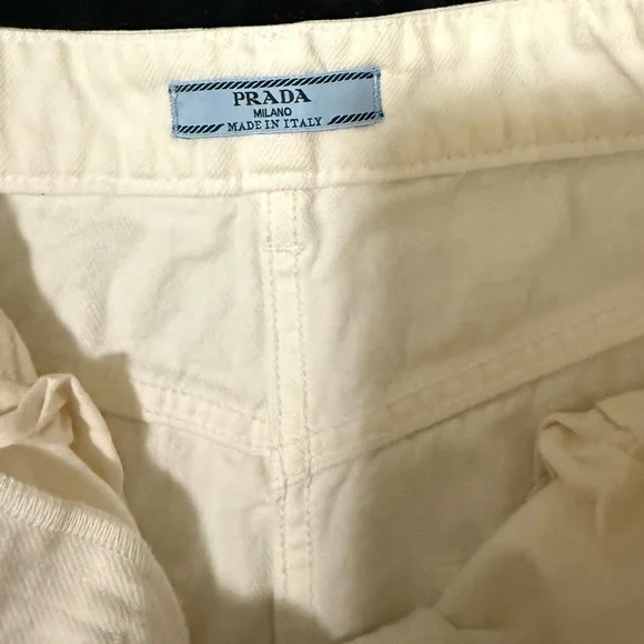 Prada White Jeans with Gold Triangle Logo - Picture 9 of 10